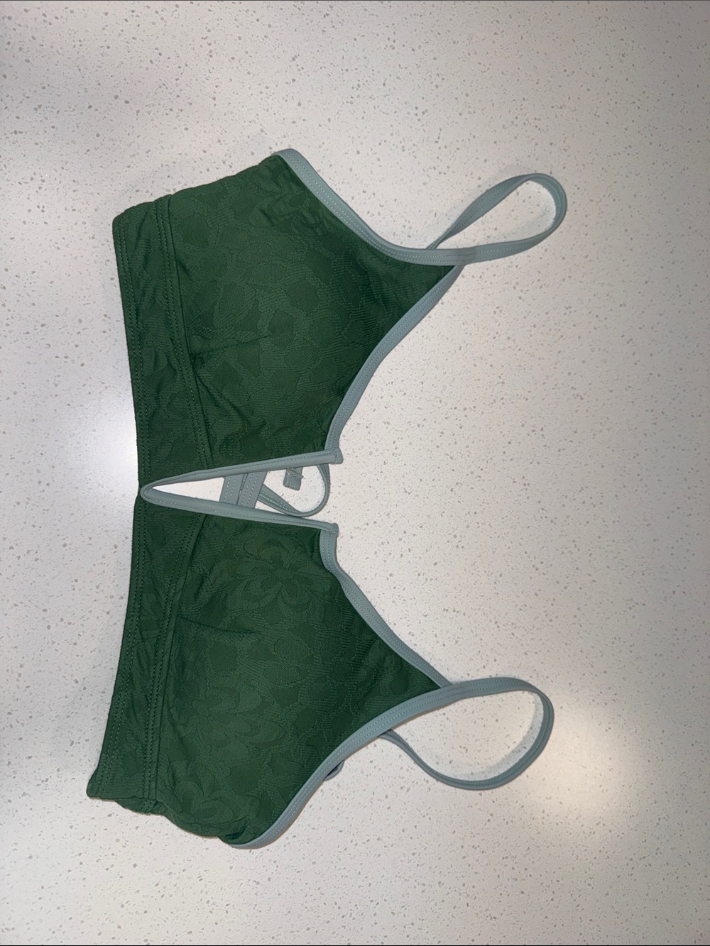 Green flowers -Texture Bikini Top with Contrast Trim - Women